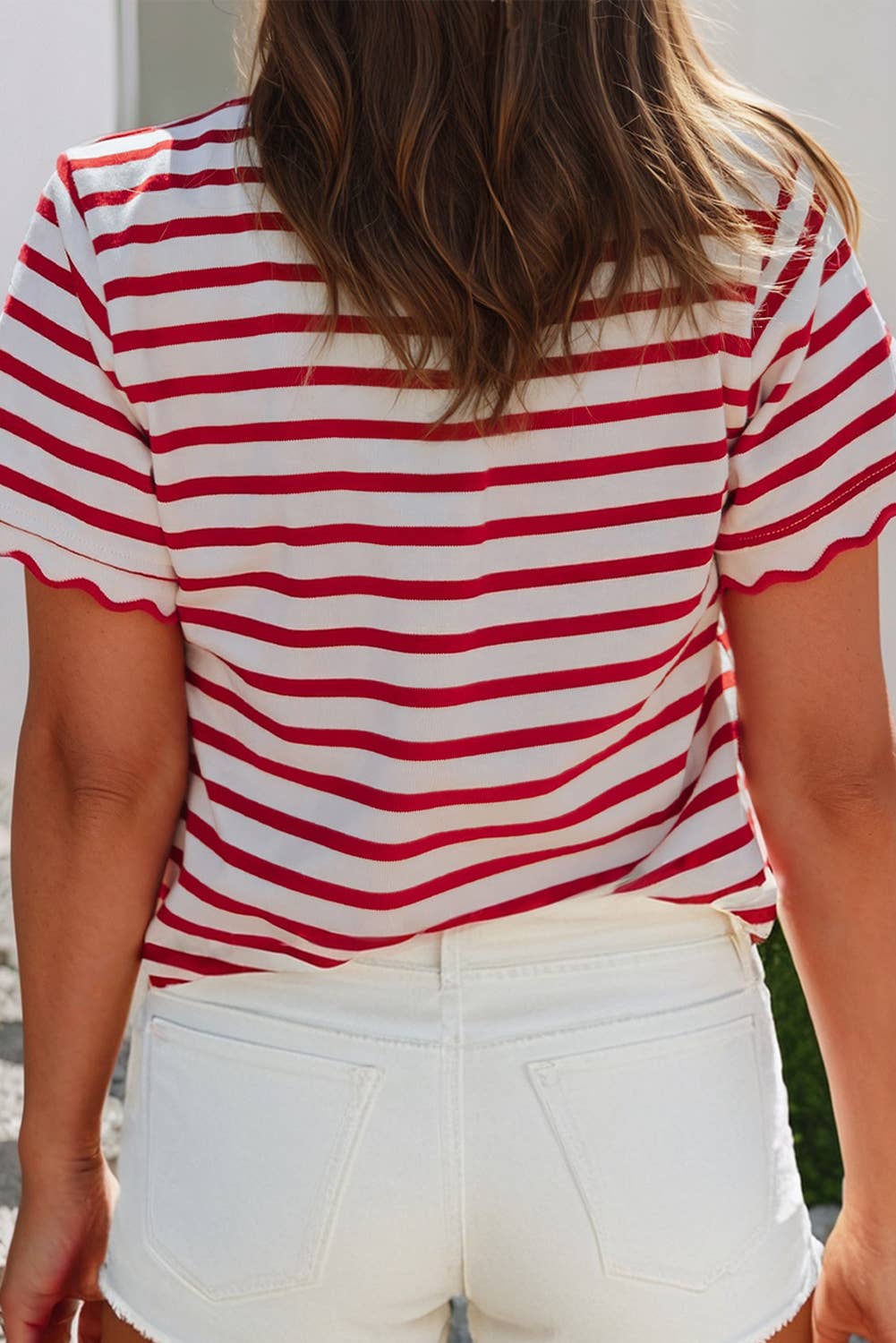 Scalloped Trim Round Neck T Shirt