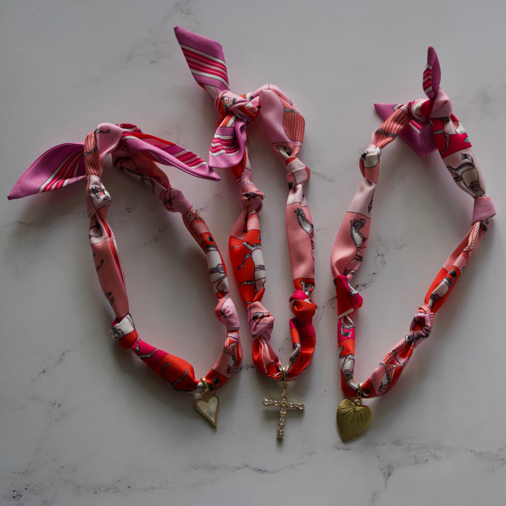 Pink Horse Pattern Scarf Necklace