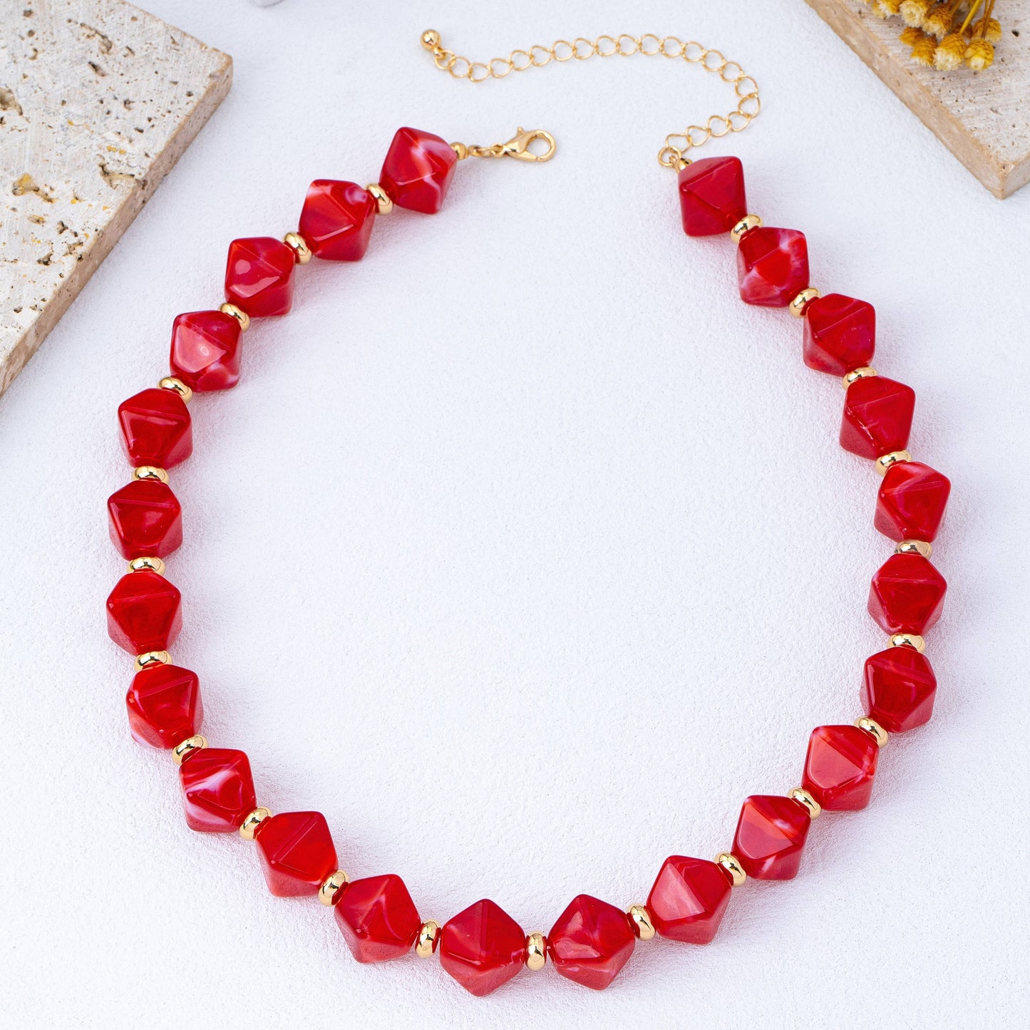 Red Faceted Beaded Statement Necklace