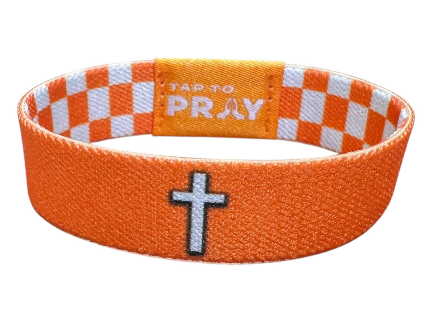 Versible Tap to Pray Wristband-Orange & White Checkers