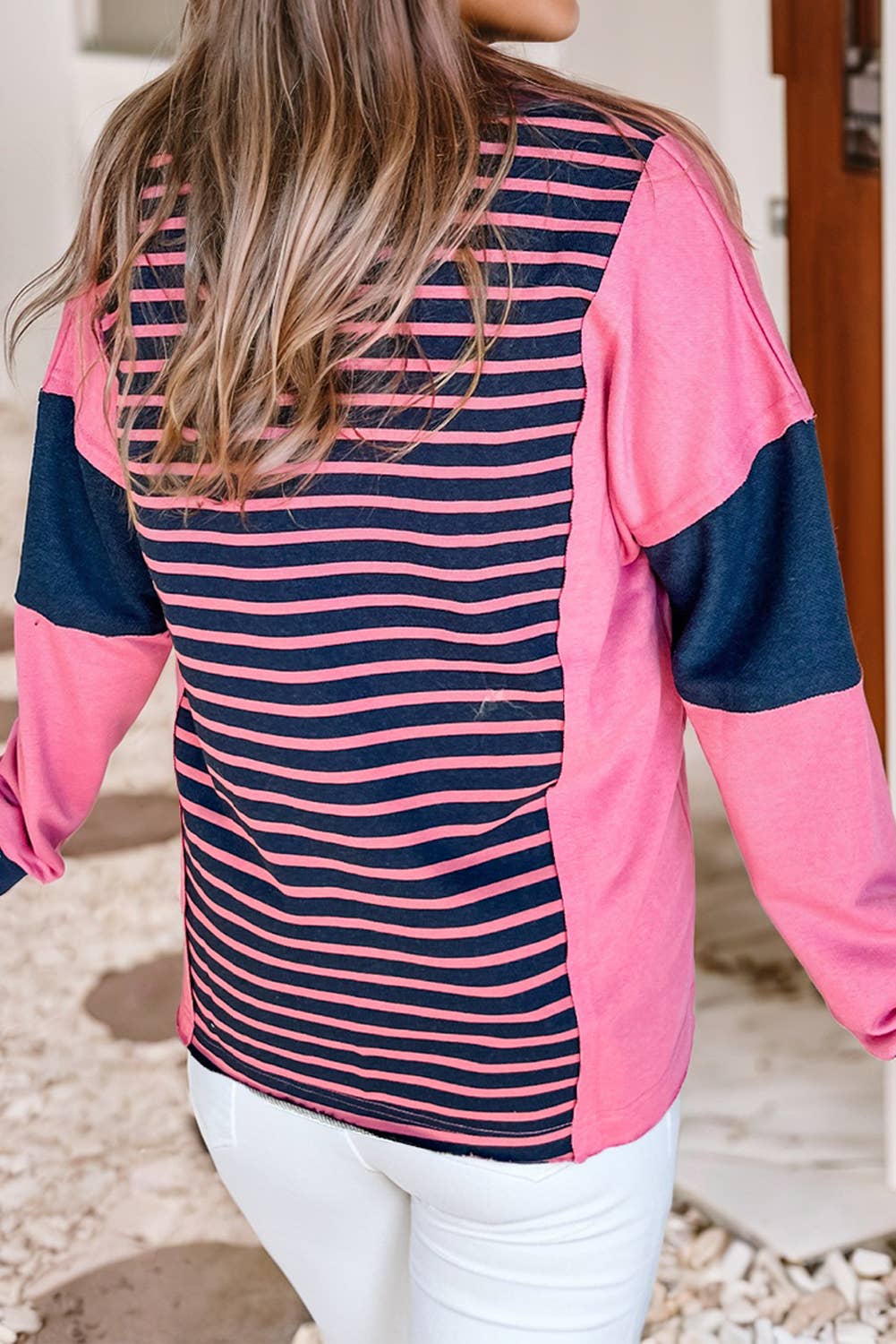 Pink & Navy Striped Sweatshirt