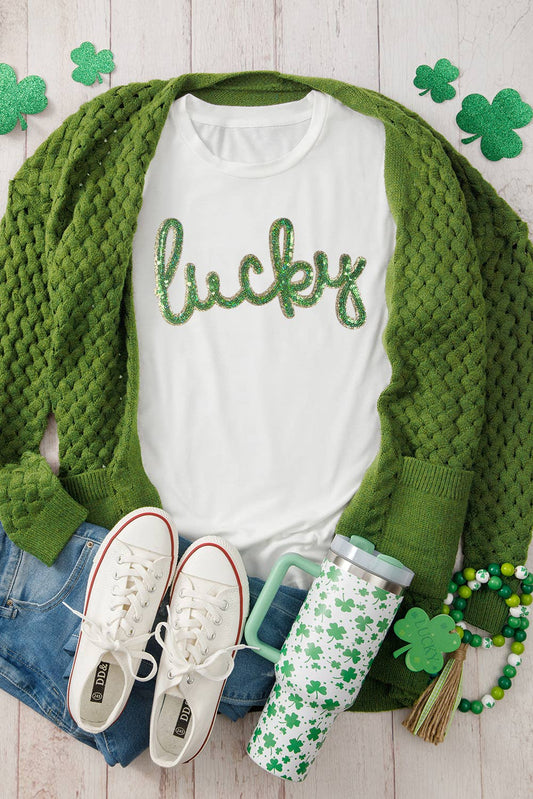 Sequined Lucky St.Patricks Day Graphic Tee