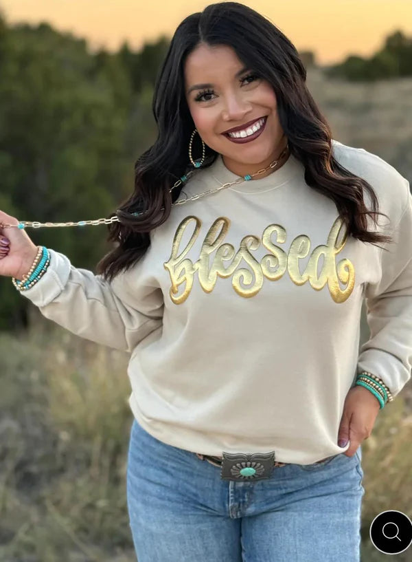Blessed Metallic Puff Sweatshirt