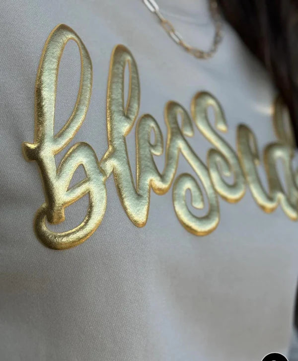 Blessed Metallic Puff Sweatshirt