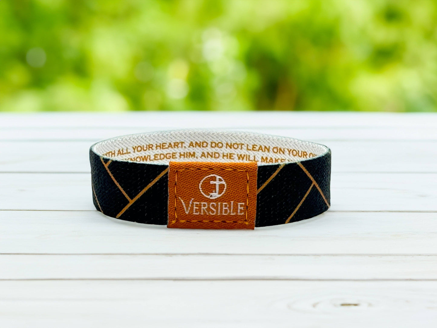 Versible Wristbands - Blue Herringbone / Proverbs 3:5-6