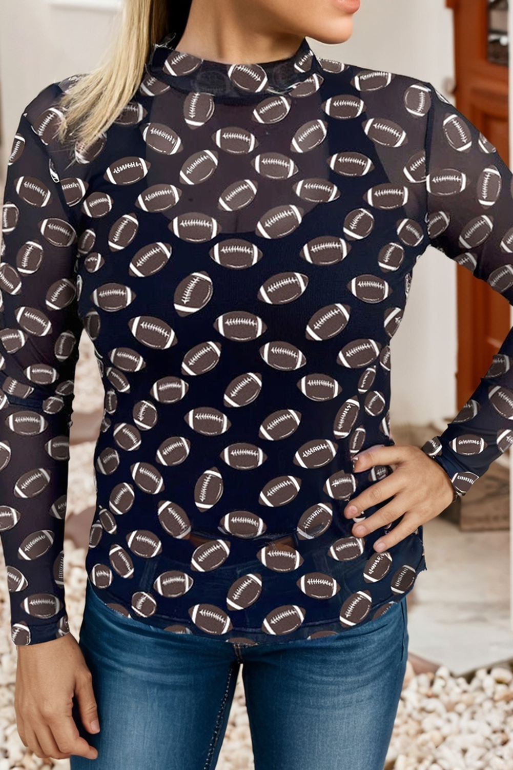 Football Sheer Long Sleeve Top
