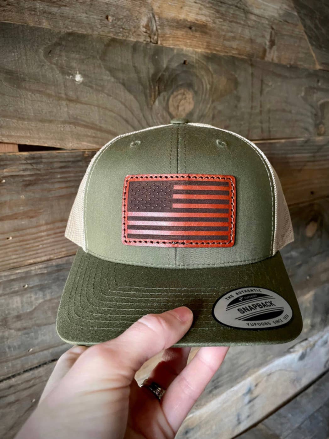 American Flag Rectangle Leather Patch Hat
