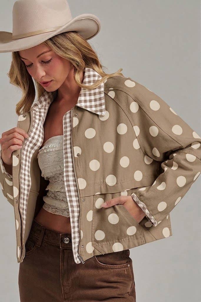 Polka Dot Gingham Collar Canvas Jacket