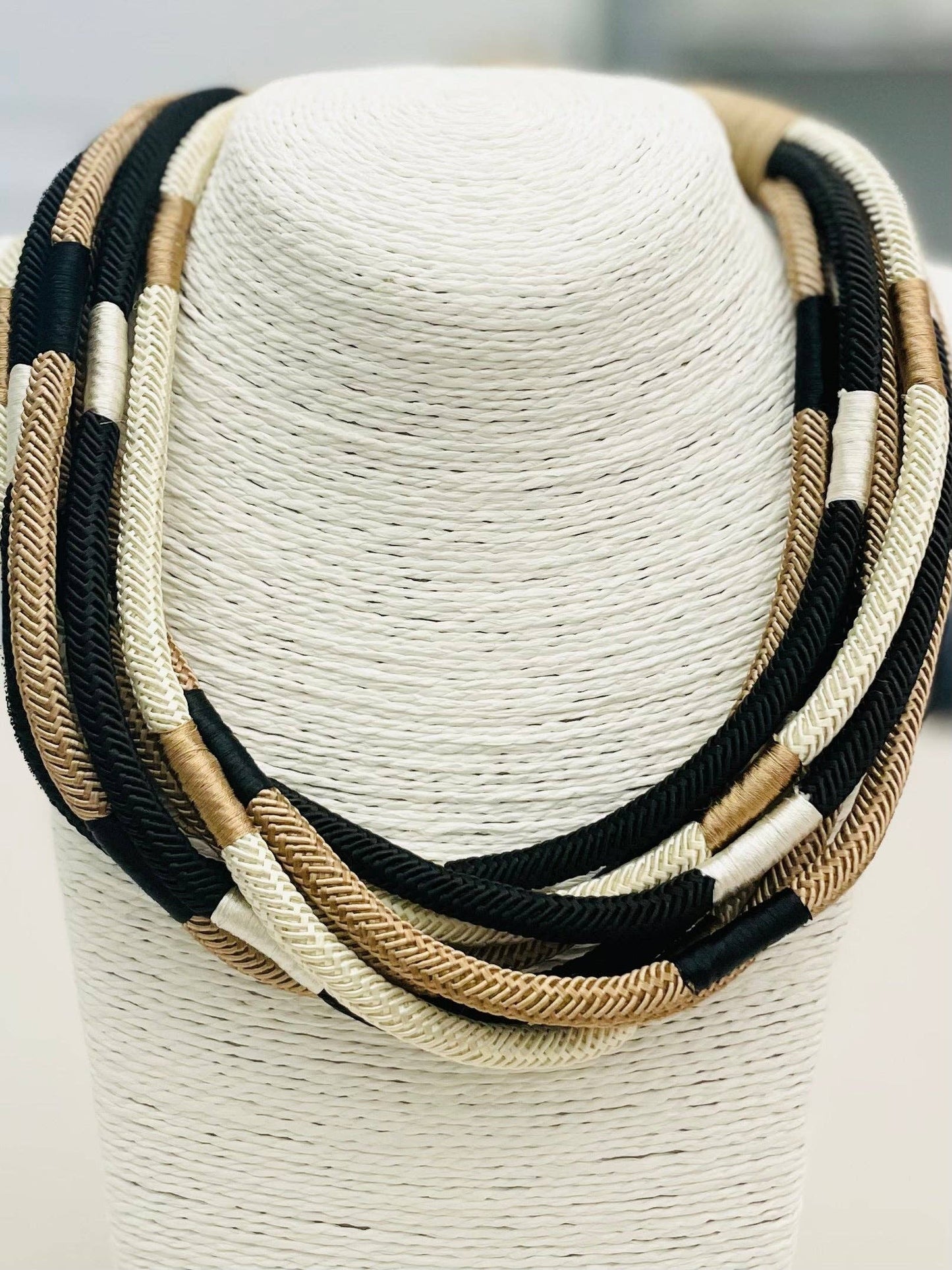Slub 8-strand Necklace in Black & Beige