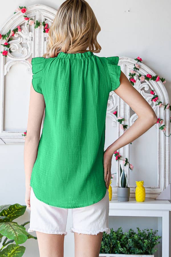 Ruffle Neck Kelly Green Top