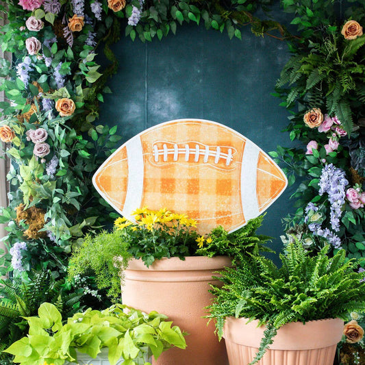Orange Gingham Football Garden Stake