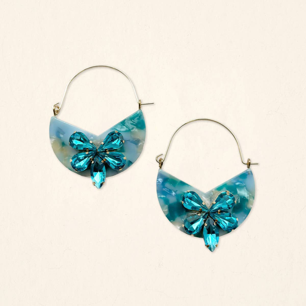 The Darling Effect Marble Bloom Hoop Earrings–Sea Glass