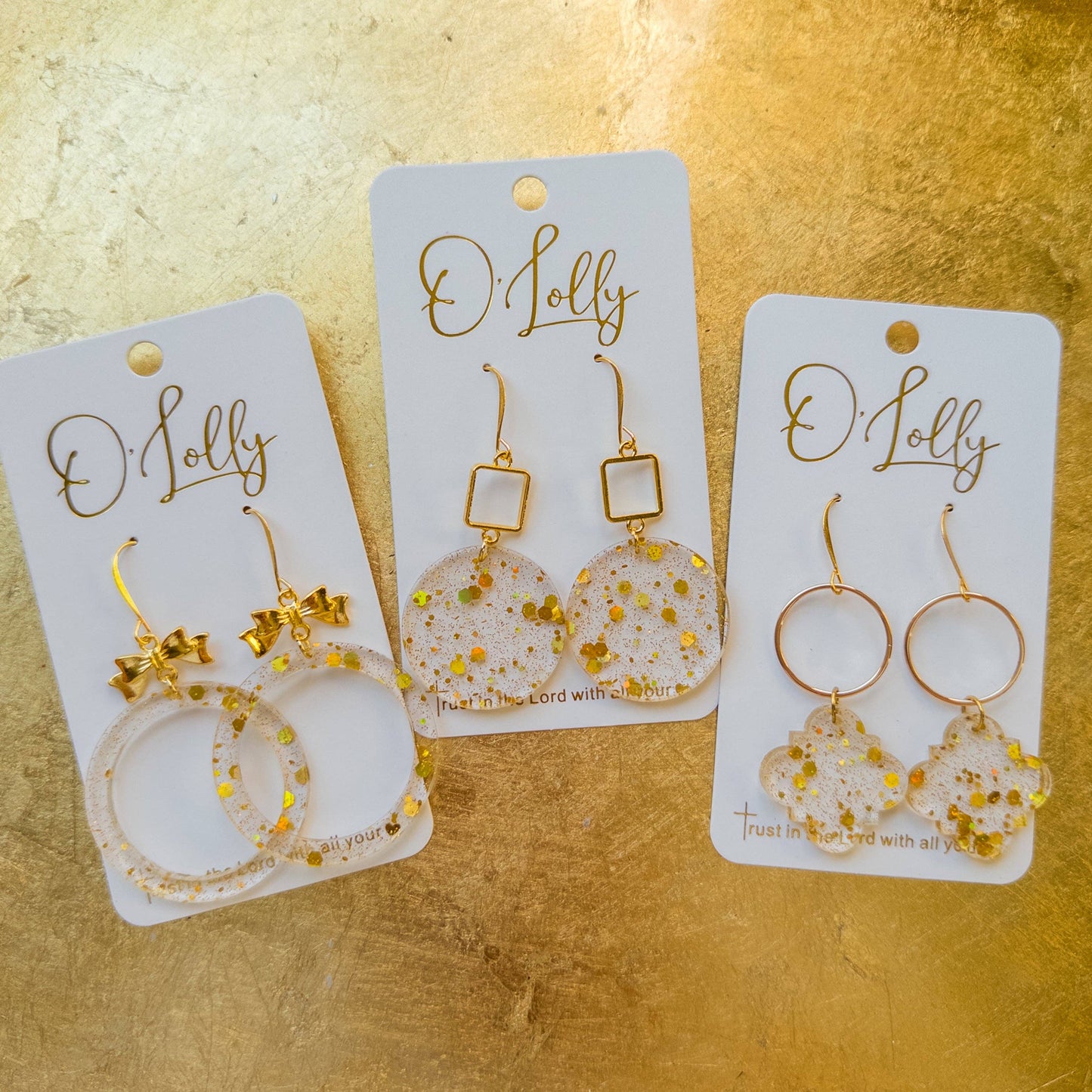 O'Lolly Gold Glitter Dangle Earrings