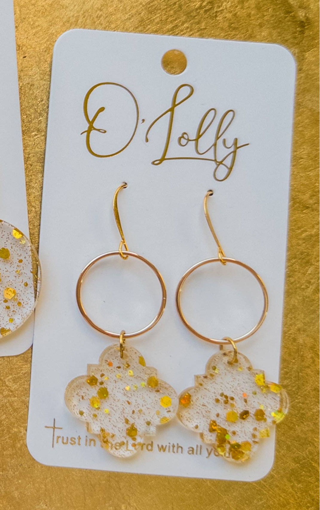 O'Lolly Gold Glitter Dangle Earrings