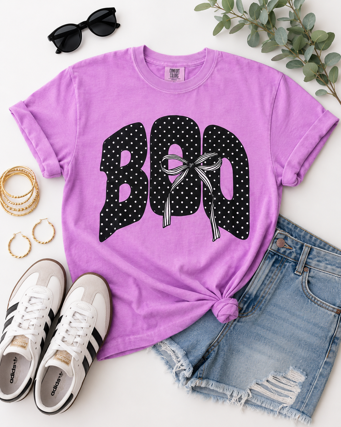 BOO Polka Dot Bow Comfort Colors Graphic Tee