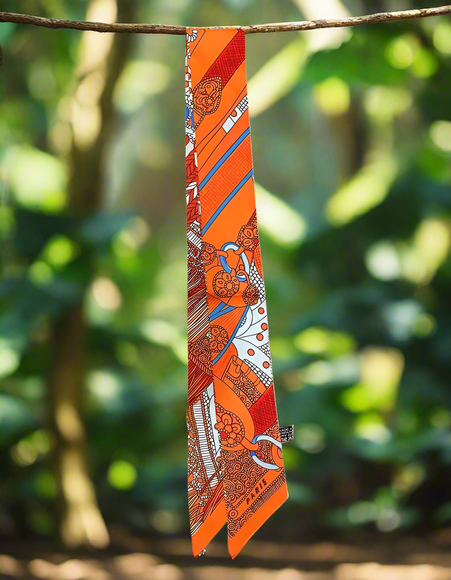 Custom Knotted Orange Print Clover Scarf Necklace