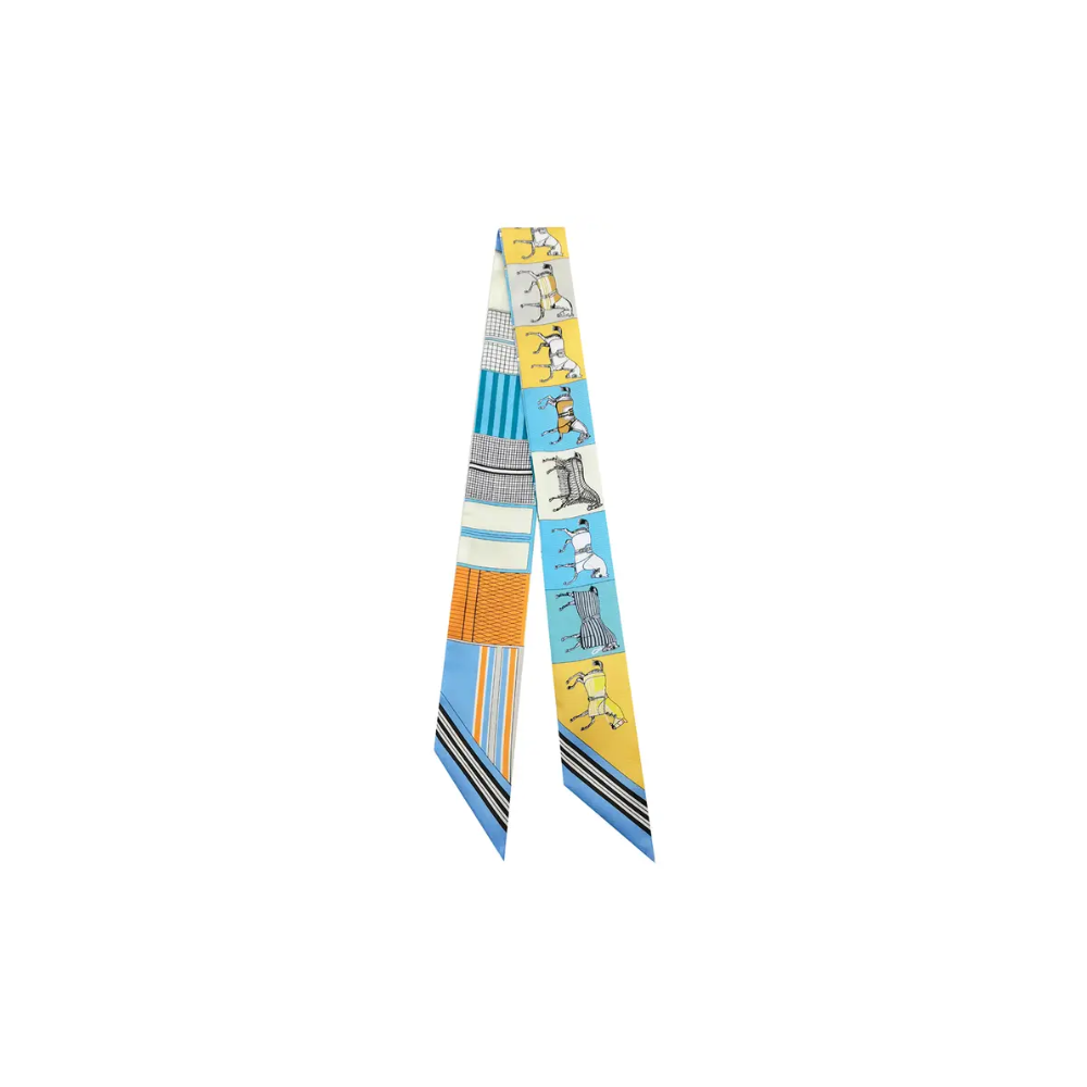 Blue Horse Pattern Cross Charm Scarf Necklace