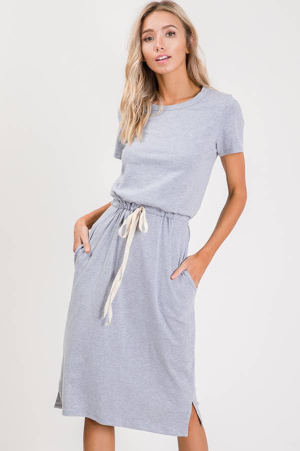 Drawstring Waist Side Pocket T-Shirt Dress