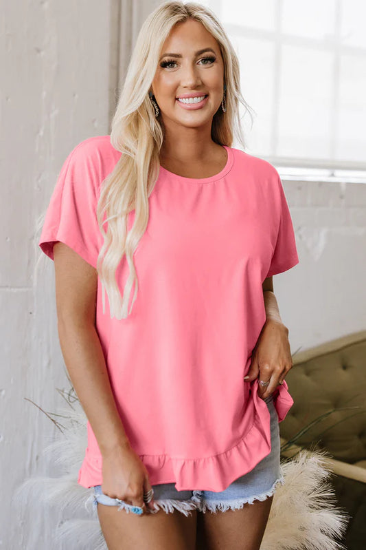 Pink Frilled Hem T-Shirt