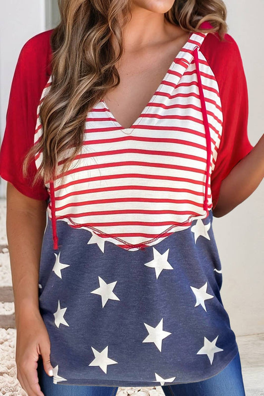Stars and Stripes Drawstring Hooded T Shirt