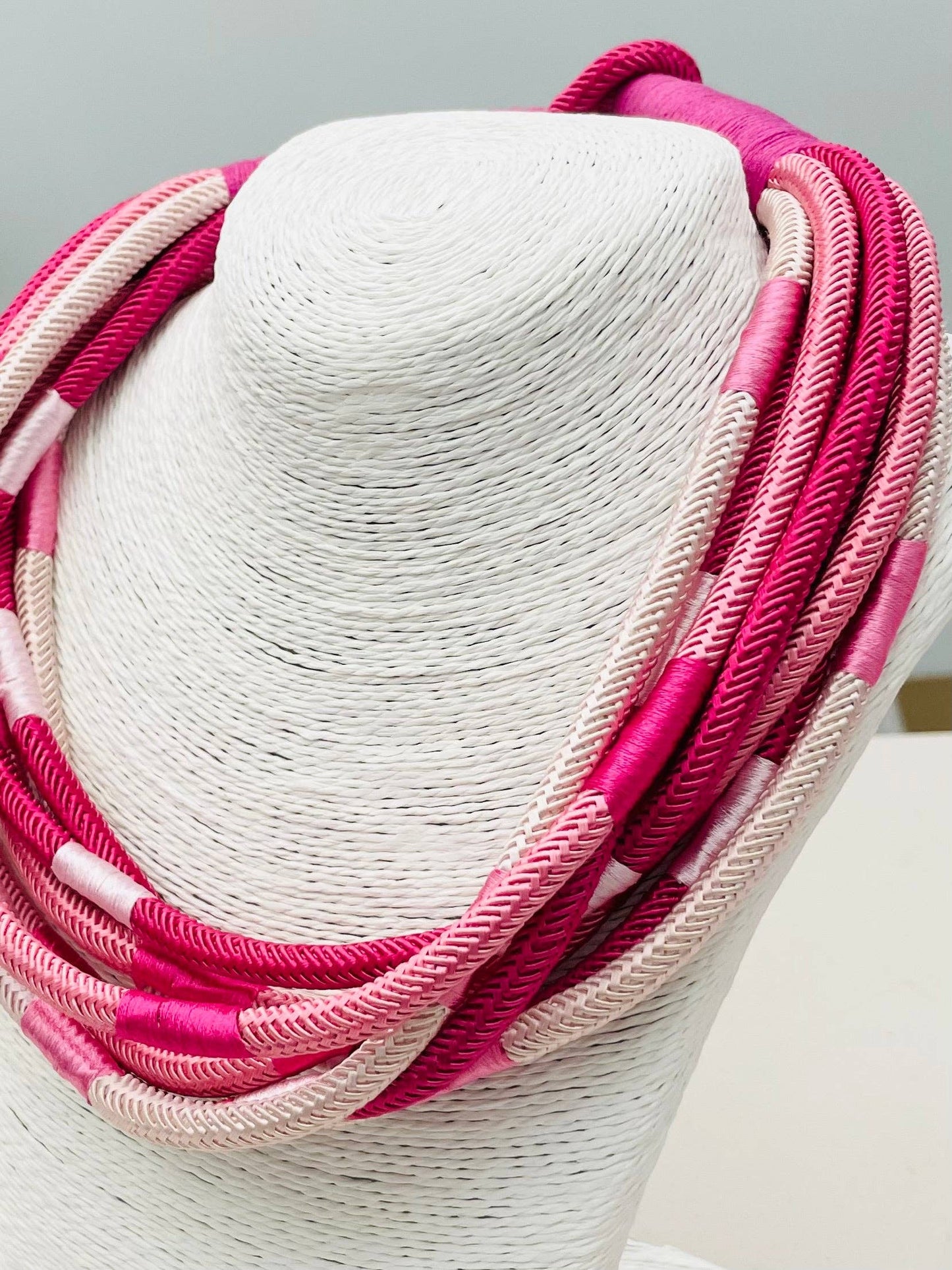 Pink Multi-Strand Cotton Rope Necklace