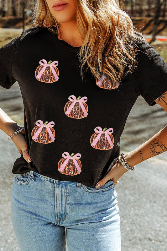 Sequin Bow Pumpkin T Shirt