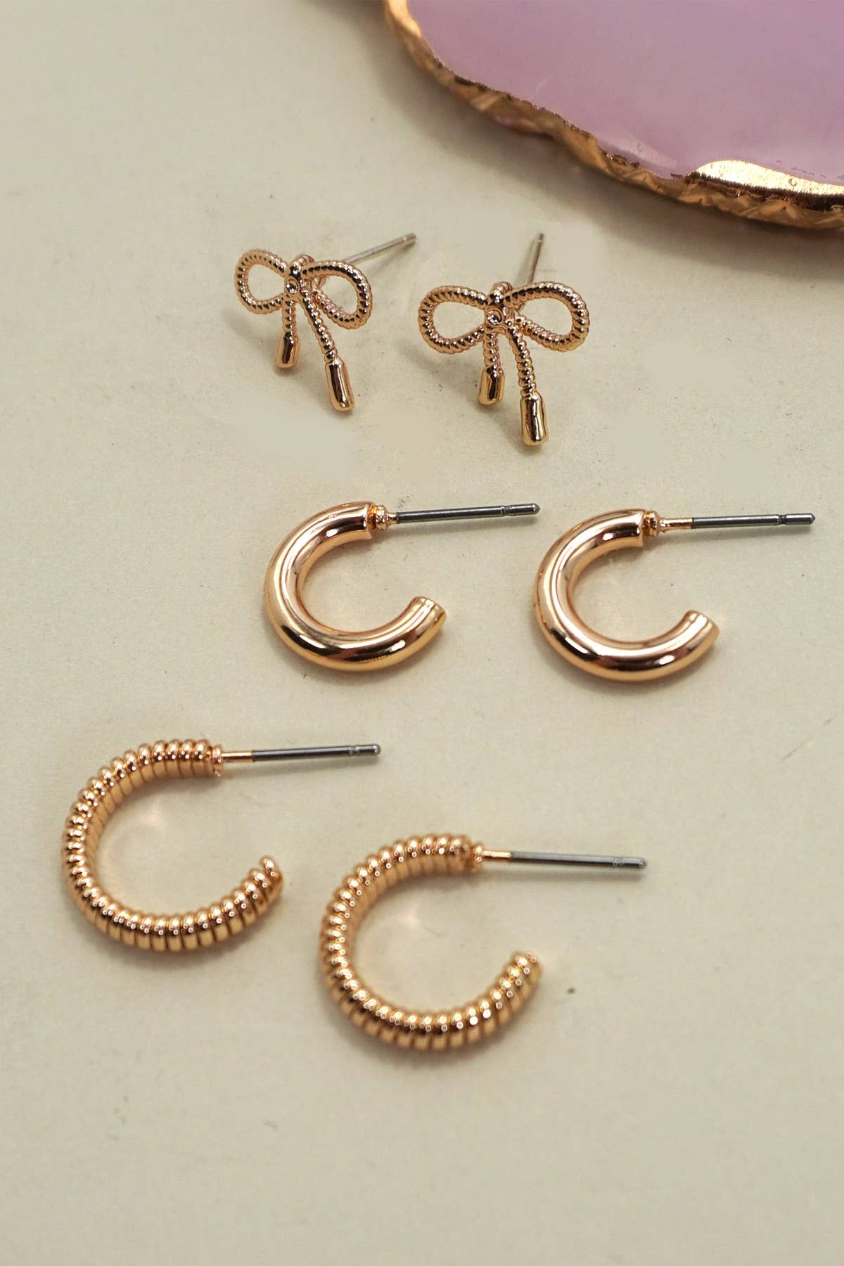 Mini Bow Huggie Trio Hoop Earrings