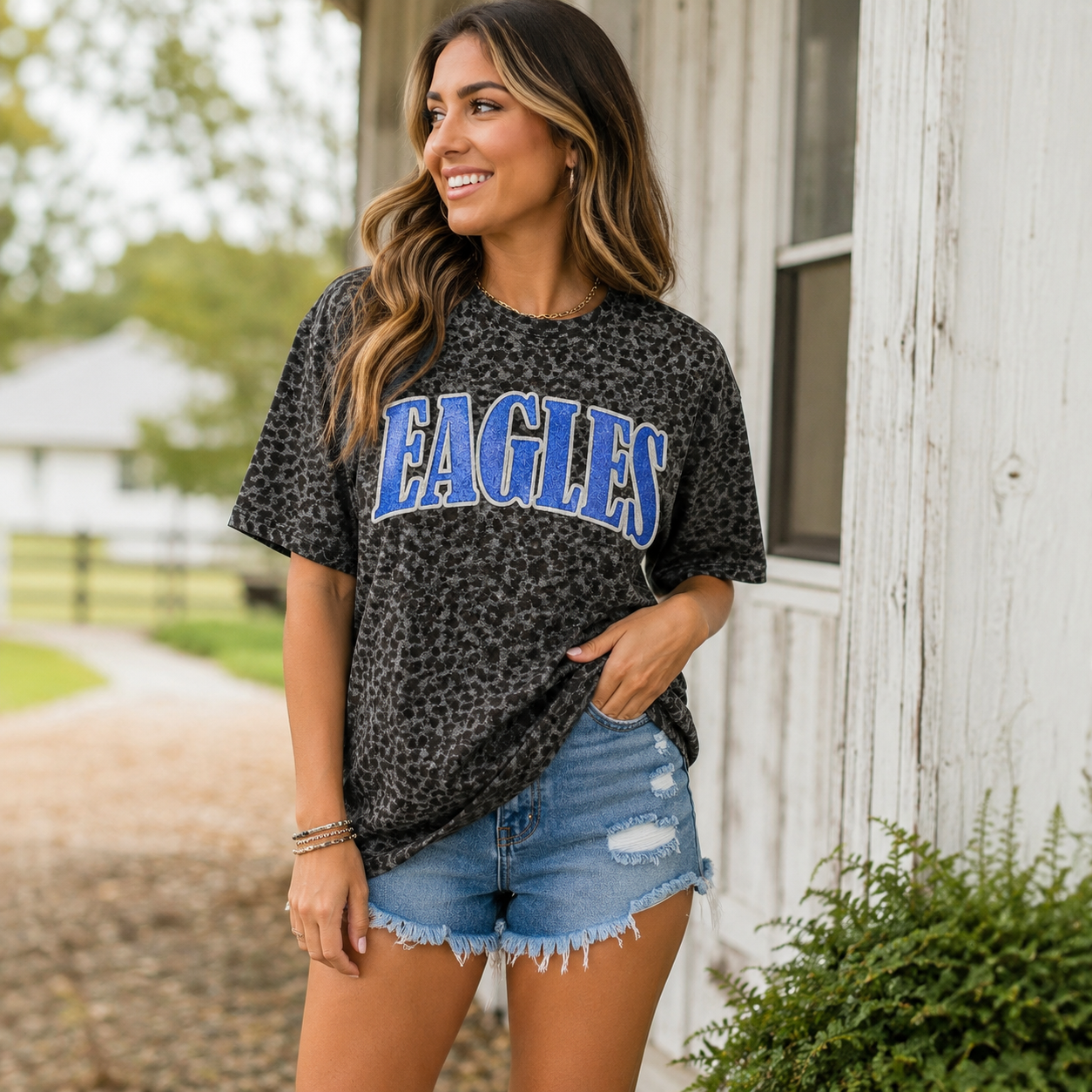 Eagles Glitter Blue Leopard Spirit Tee