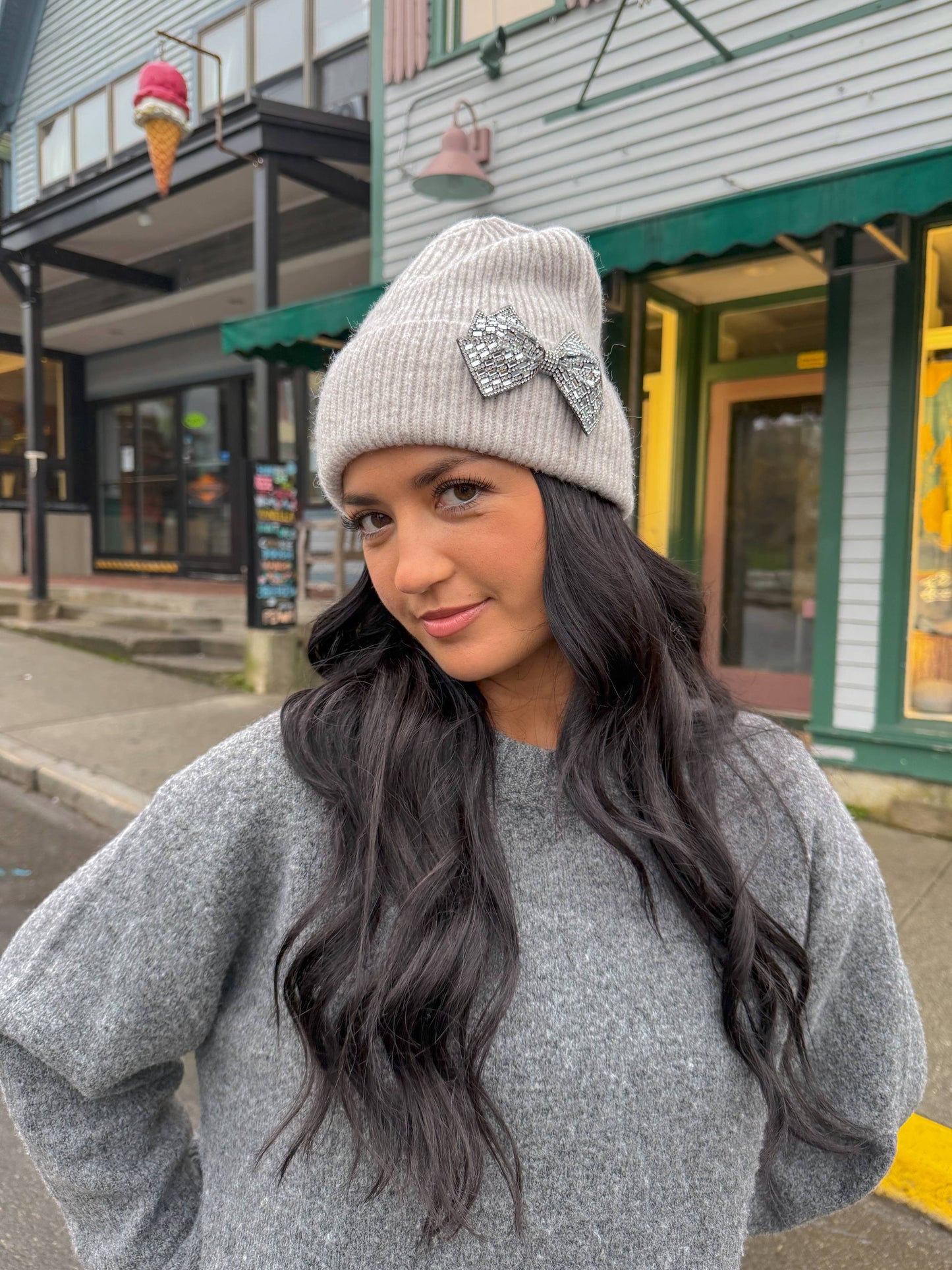 C.C Rhinestone Bow Cuff Beanie