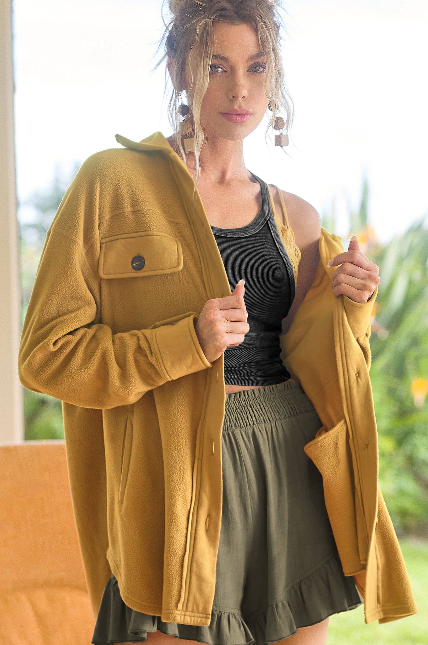 La Miel Button Down Fleece Shacket