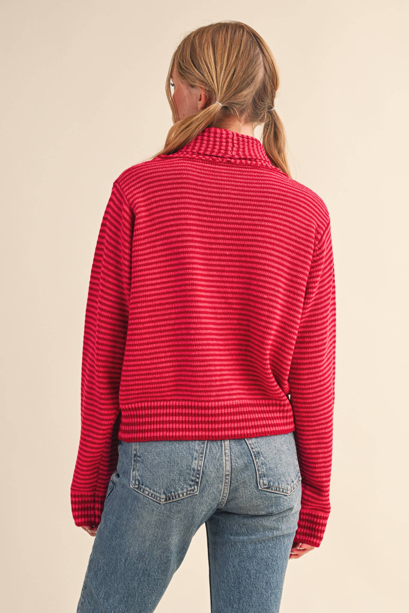 Stripe Tie-Neck Button Cardigan