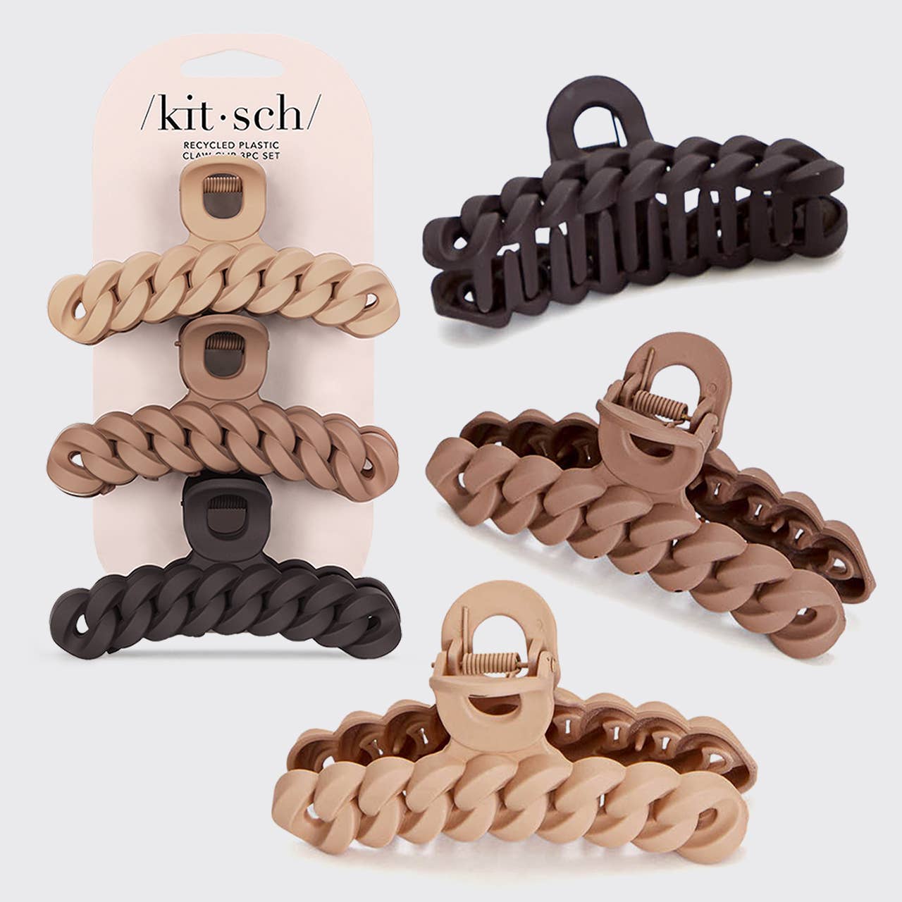 Kitsch Chain Claw Clip 3pc Set - Neutral