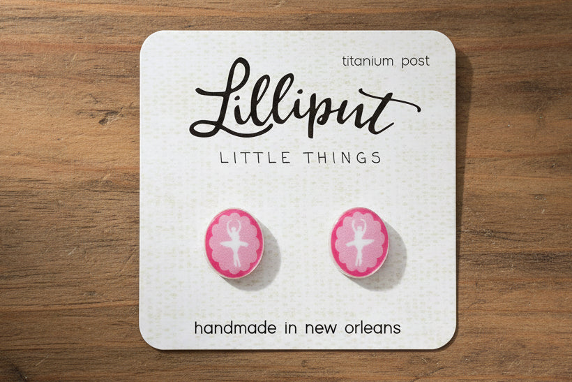 Lilliput Ballerina Cameo Earrings – Hypoallergenic Novelty Stud Earrings
