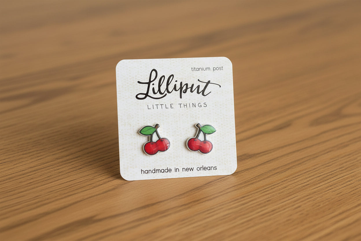 Lilliput Cherry Earrings – Hypoallergenic Novelty Stud Earrings
