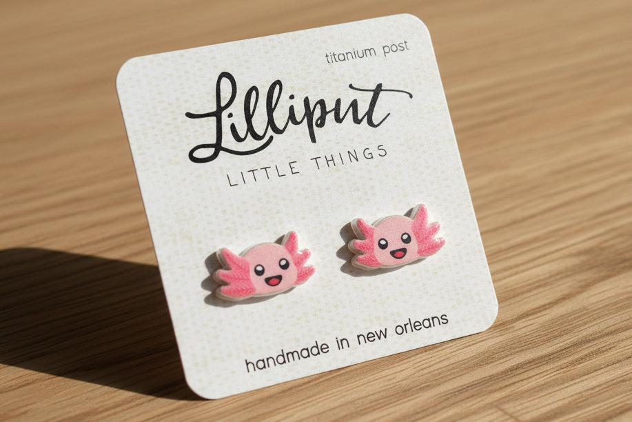 Lilliput Axolotl Earrings – Hypoallergenic Novelty Stud Earrings