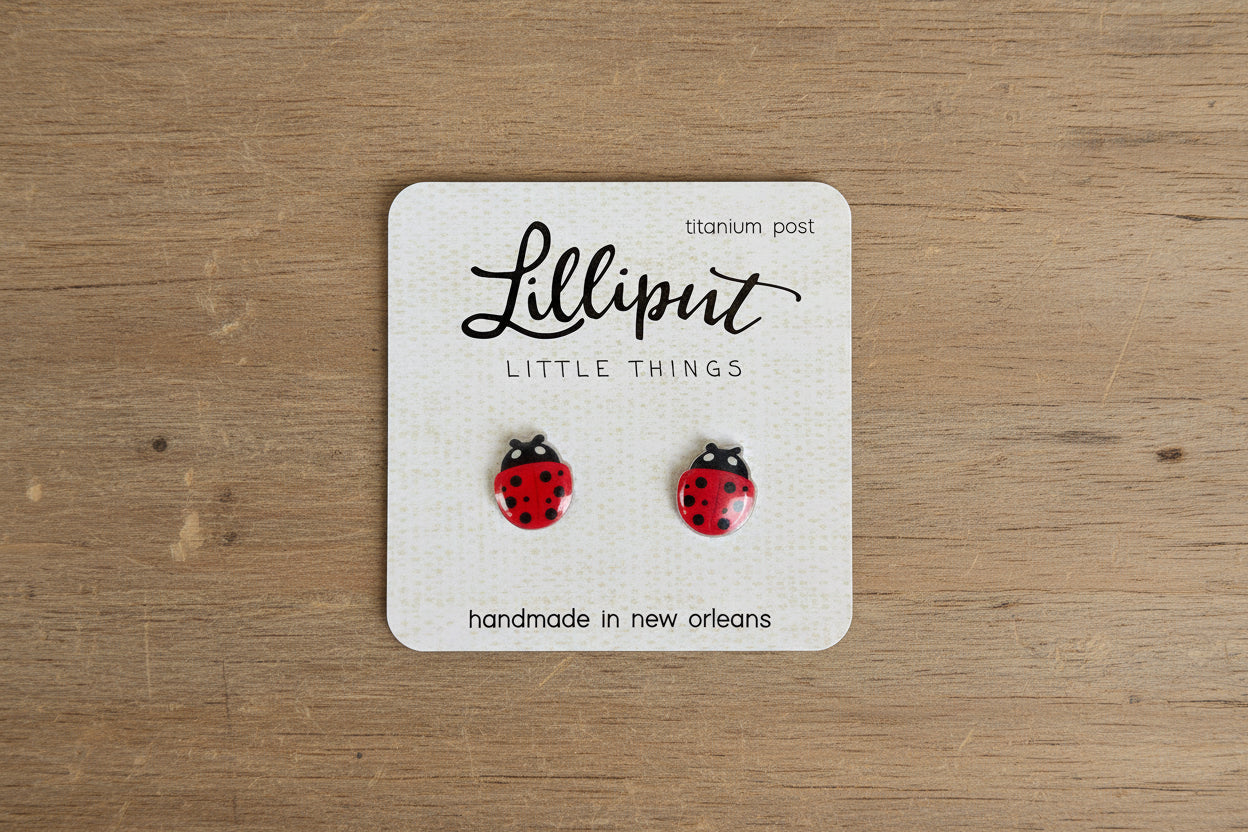 Lilliput Ladybug Earrings – Hypoallergenic Novelty Stud Earrings