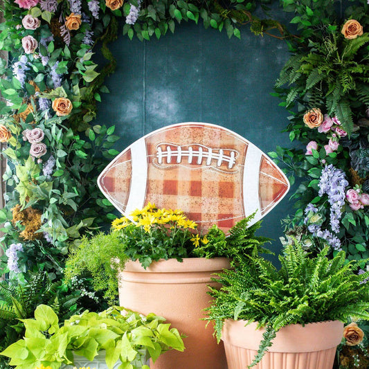 Brown Gingham Football Garden Stake