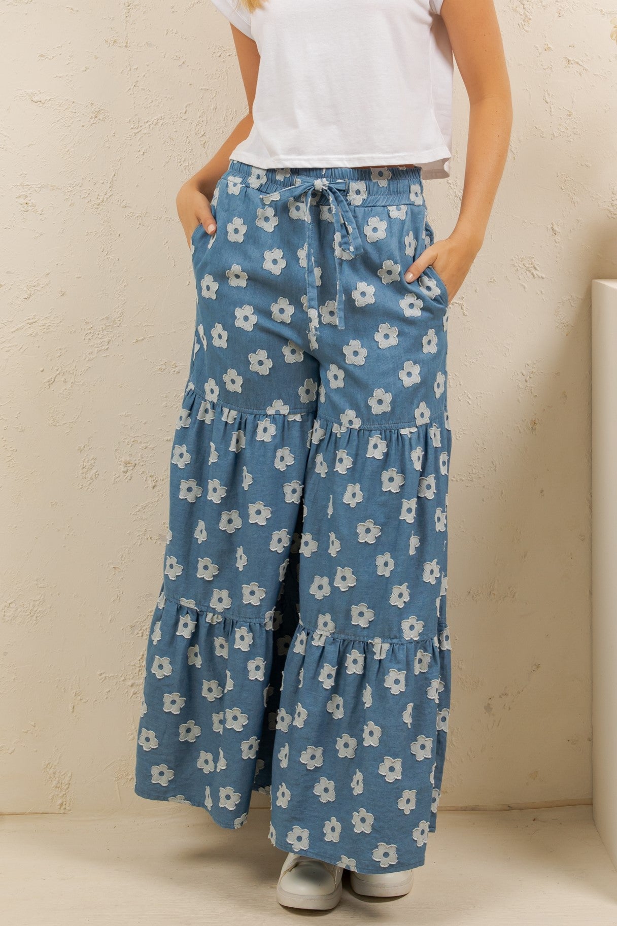 Sage + Fig Blue Daisy Wide Leg Pants