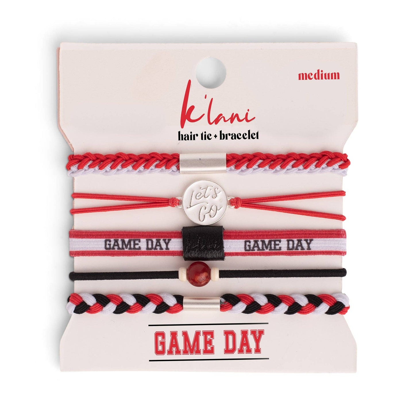 K'Lani Game Day Red/White/Black Hair Ties