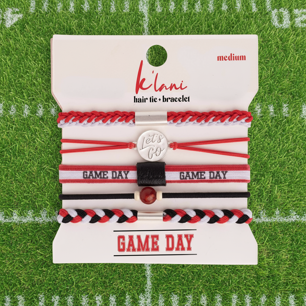 K'Lani Game Day Red/White/Black Hair Ties