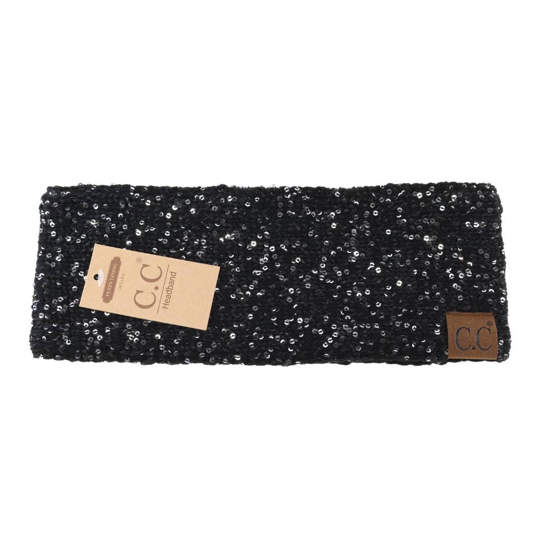 Fuzzy Lined Scatter Sequin Fashion Headband for Women