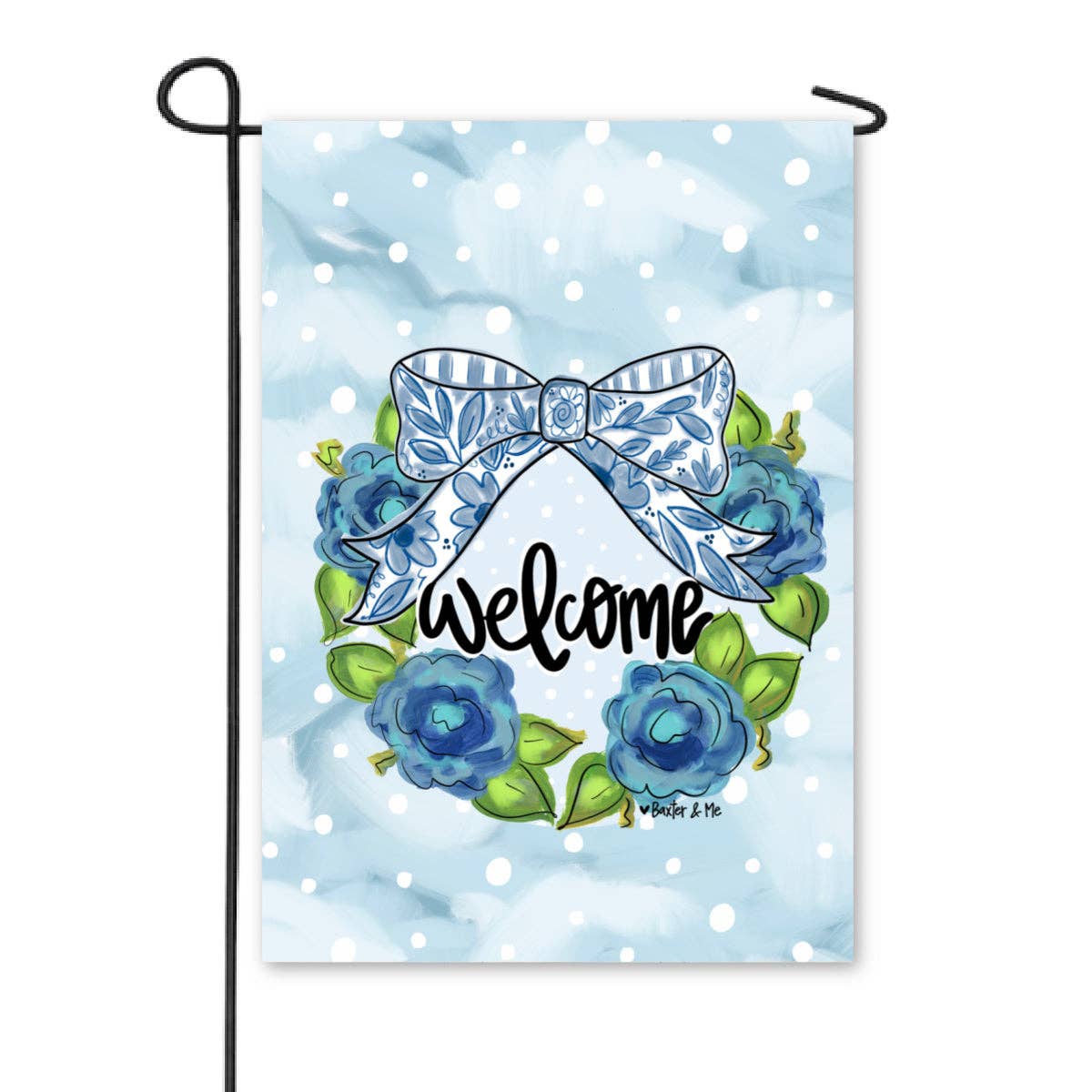 Blue Willow Bow Welcome Garden Flag