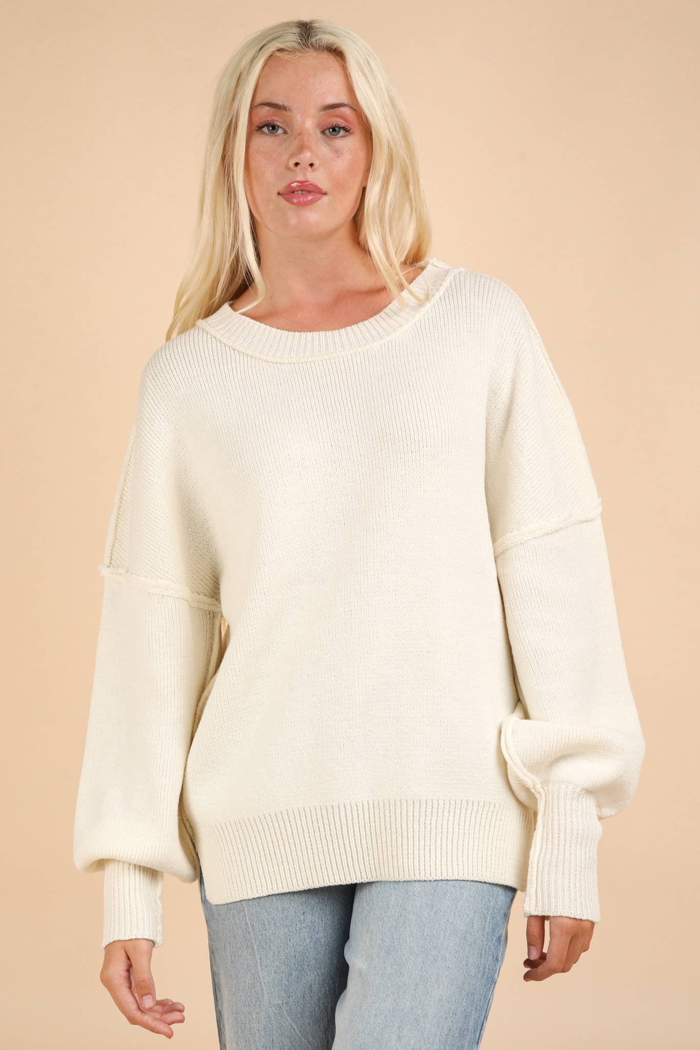 Oversized Solid Ivory Knit Sweater