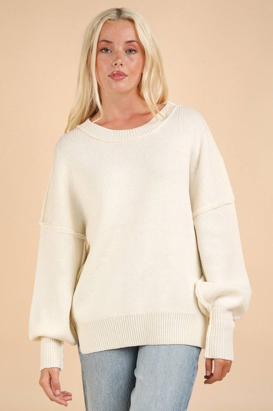 Oversized Solid Ivory Knit Sweater