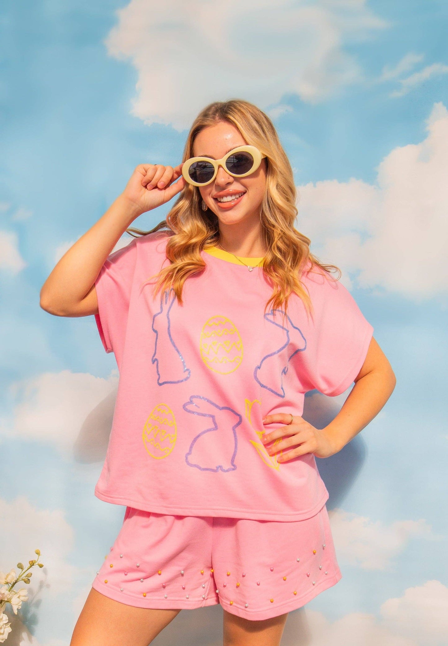 Grace + Emma Sequin Easter Pink Top