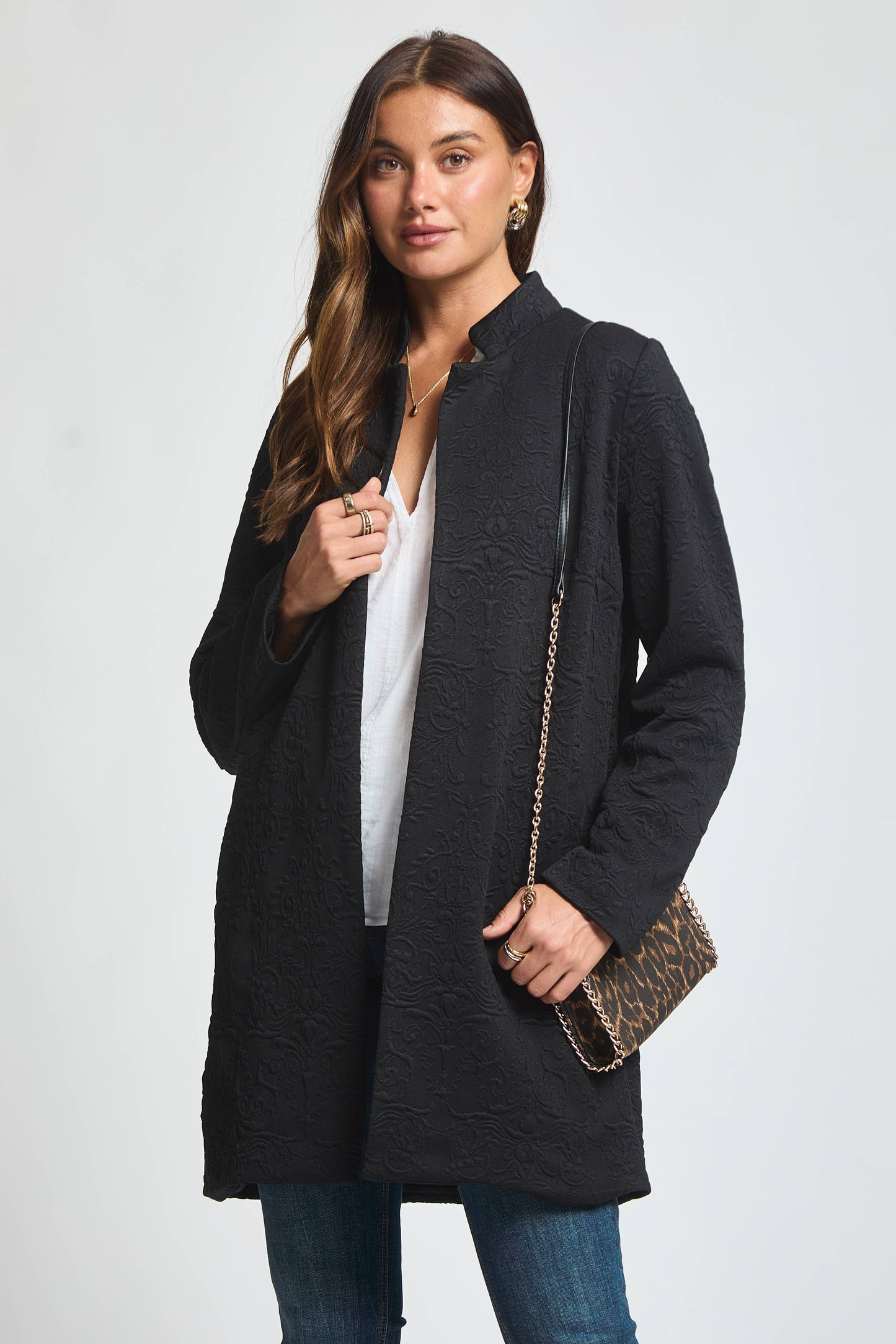 Dear Scarlett Elegant Jacquard Midi Coat