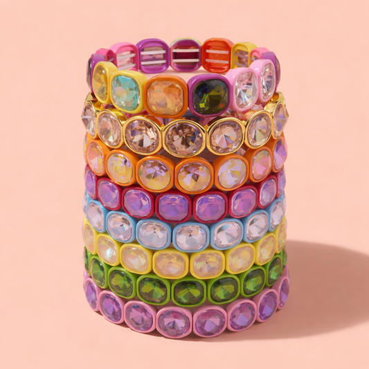 Enamel Stretch Bracelet – Rounded Gems – Elise – Assorted Colors