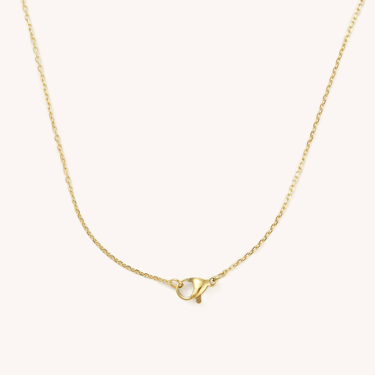 Gold necklace with a clasp on a light beige background