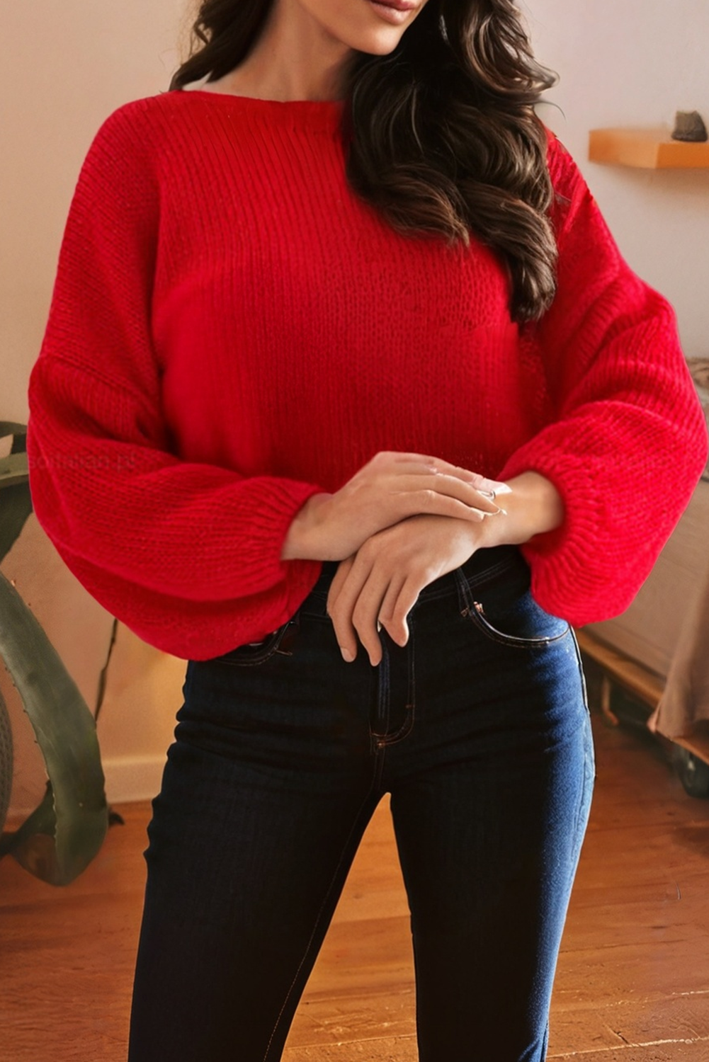 Back Bow Balloon Sleeve Sweater