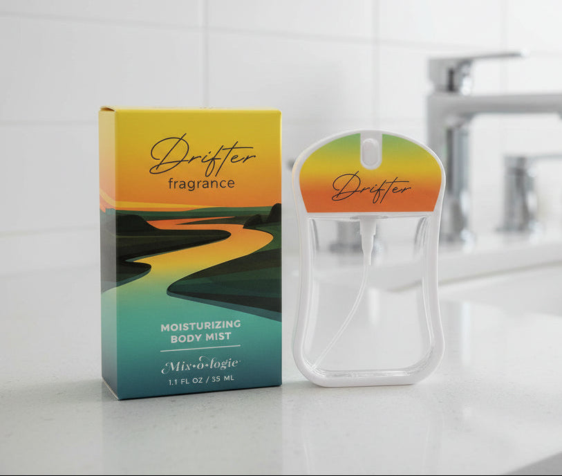 Mixologie Drifter Moisturizing Body Mist bottle — fresh bergamot driftwood body fragrance spray 35mL